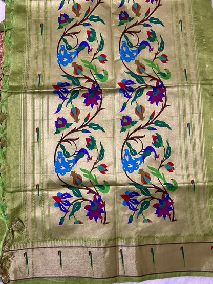Parrot Green Semi-Paithani Saree