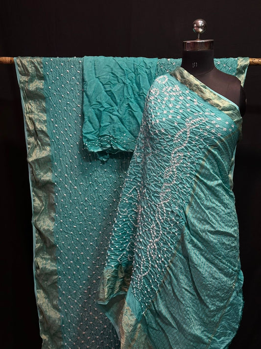 Teal Bandhani Saree