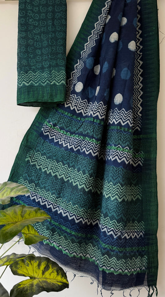 Indigo Vanaspati Ajrakh Linen Saree